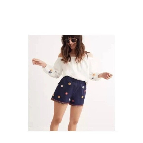 Madewell Shorts Womens Medium Blue Embroidered Elastic Waist Spring Summer - Picture 7 of 7